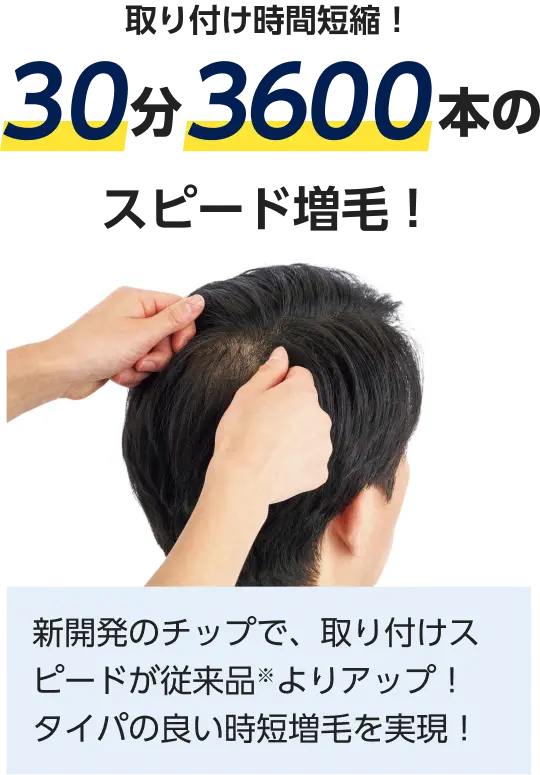 取り付け時間短縮!30分3600本のスピード増毛! 新開発のチップで、取り付けスピードが従来品※よりアップ！タイパの良い時短増毛を実現！
