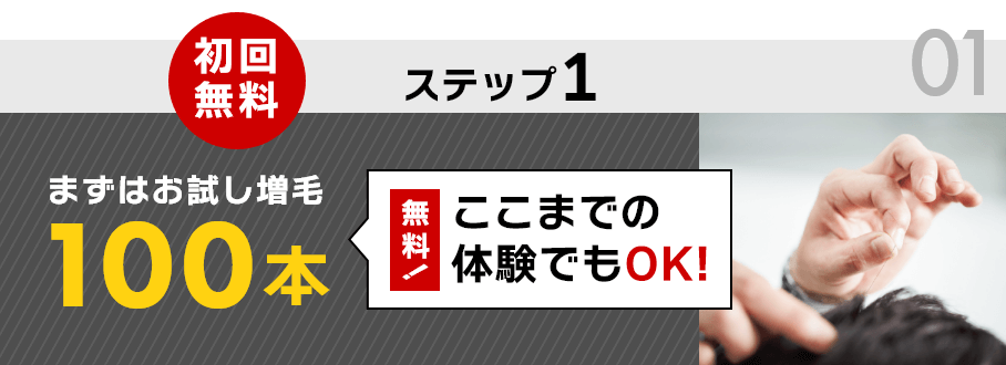 ステップ1 初回無料 まずはお試し増毛100本